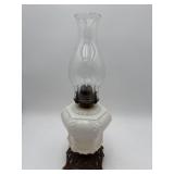 Milk Glass Oil Lamp w/ Cast-iron Base