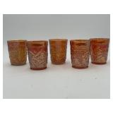 5 Marigold Carnival Glass Grape Glasses