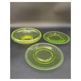 Yellow Vaseline Etched Plates & Bowl