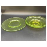 Vaseline Glass Serving Plate & Bowl