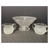 Pressed Bubble Glass Pedestal Fruit Bowl & Hobnail