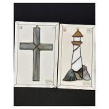 Frank Boilini stained glass lighthouse & cross,
