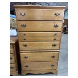Maple 6 Drawer Upright Dresser w/ Brass