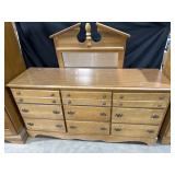 Maple 9 Drawer Dresser w/ Brass Pulls &