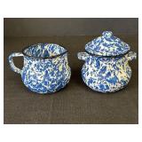 Blue & White Splatter Enamelware Cream & Sugar
