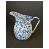 9" Blue & White Splatter Enamelware Pitcher