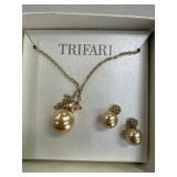 Trifari Pearl Like Necklace w/ Earrings Set