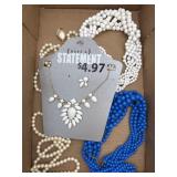 Beaded Necklaces, Pearl Like, Blue Beaded