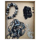 (3) Beaded Necklaces, 1 Black Stone