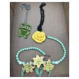 Green Enamel Frog Pendant w/ chain 14in