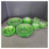 Federal Green Depression Uranium Glassware Set