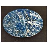 11" Blue & White Swirl Enamelware Divided Plate
