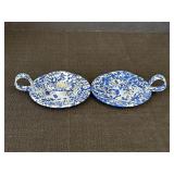 2 Blue & White Splatter Enamelware Candlestick