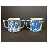Blue & White Swirl Enamelware Cream & Sugar