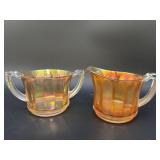 Marigold Carnival Glass Paneled Cream & Sugar