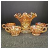 Imperial Marigold Carnival Glass Punch Bowl Set