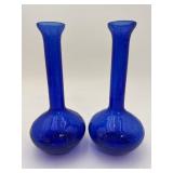 (2) Cobalt Blue Crackle Glass Vases