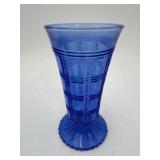 Cobalt Blue Beaded Block Pattern Vase