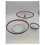 Red Ring Rim Cake Stand, serving bowl & c