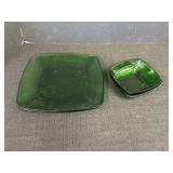 Green Glass 9.25"  Plates & Bowls