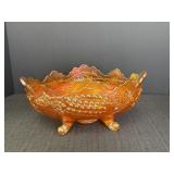 Marigold Carnival glass footed 12in banana boat,