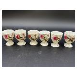 (6) Porcelain Egg Cups Rose Pattern 2in tall