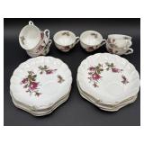 8pc. Porcelain Moss Rose Snack Set w/