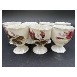 (7) Porcelain Egg Cups Rose Pattern 2in tall