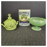 Vintage Shamrock Tea Co. Tin, Crown Decor, & Glass