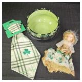 Vintage Irish Doll, Shamrock Tie, Ceramic Bowl