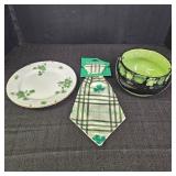 "Lucky Shamrock" Plate, Ceramic Bowl, & Tie