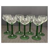 7 Emerald green stem wine glasses Made in France,