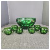 Vintage Forest Green Punch Bowl Set