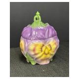 Bavaria small covered dish, pansy flower design,