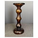 Vtg amber glass candlestick holder w/swirled