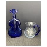 Cobalt blue glass violin decanter & small clear