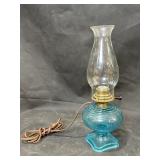 Blue Glass Oil Lamp Converted to Electric