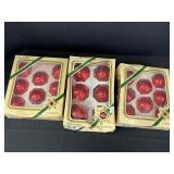 3 boxes of Pyramid red ball ornaments. 2 & 2.5in