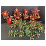 1968 Lucite Christmas Poinsettias & Holly Berry,