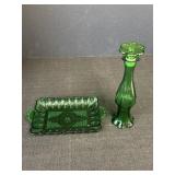 Green Glass 8.5" Decanter & Dish