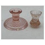 Pink Glass Candleholder & Toothpick Holder