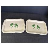 8 Nashco tin metal trays w/frogs, 8.5 x 6.5in