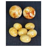2 - orange & cream swirl 2in spheres & 6 - egg