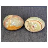 2 polished Onyx or Alabaster eggs, 3in