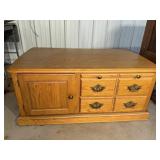 Lite Oak TV Stand on wheels w/ 2 drawers &