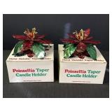 2 Metal Metallic Poinsettia Taper Candle Holders