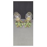 Clear glass Oil Lamps w/ Metal Holly Rings
