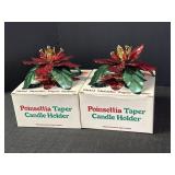 2 Metal Metallic Poinsettia Taper Candle Holders