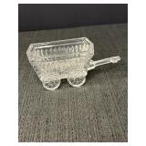 Clear glass wagon or garden cart, possibly