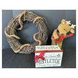 19" Grape Vine Wreath, Musical Reindeer, Gift Box